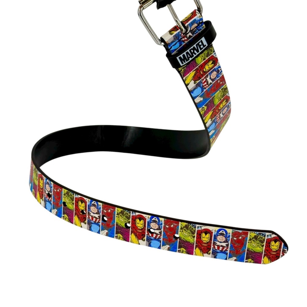 Marvel Men's Heroes Comic Book Print PU Multicolor Belt Size S/M 30-32 NWT - Picture 3 of 11